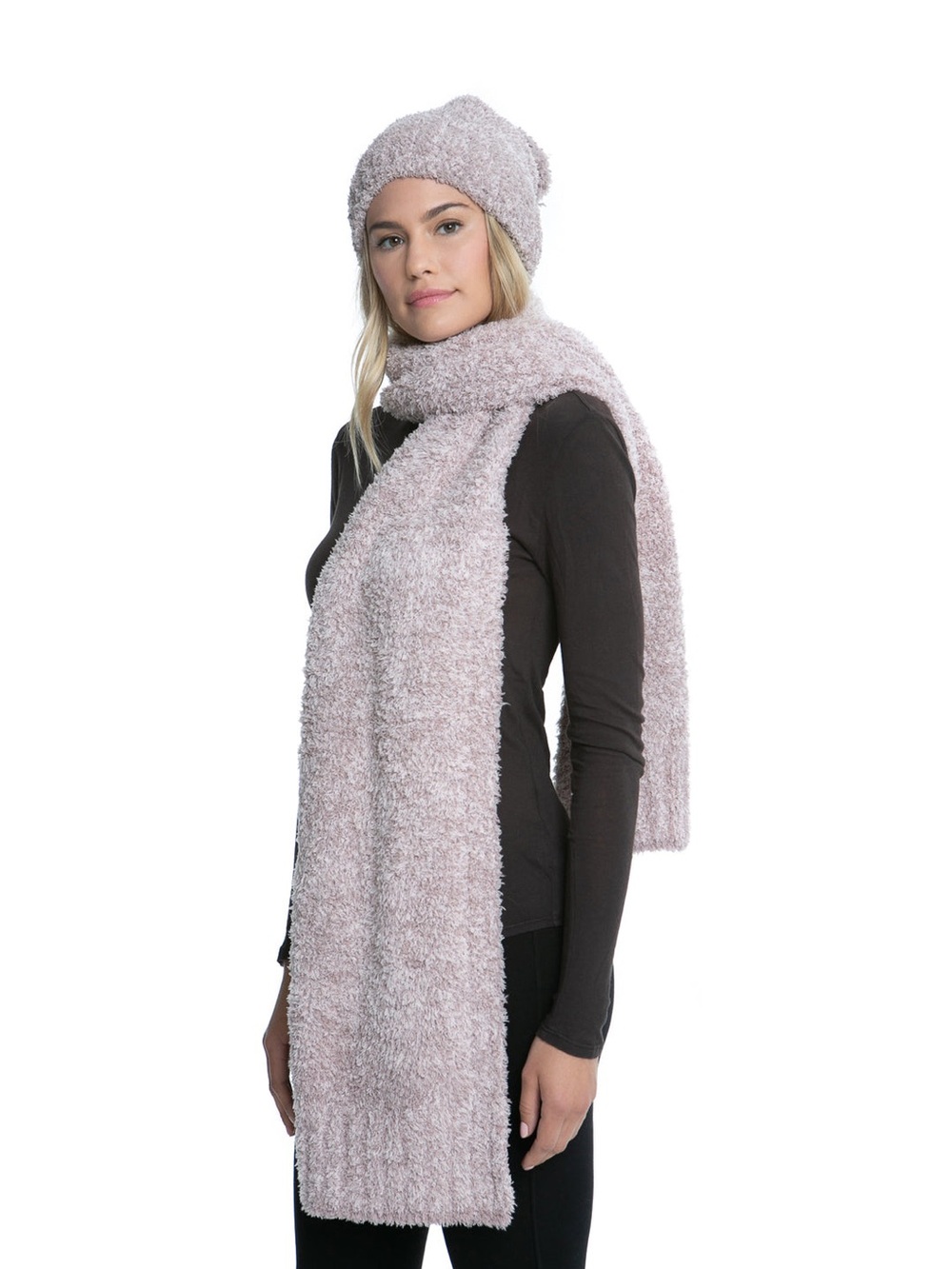 Barefoot Dreams Cozychic Pom Pom Beanie Scarf Set in Vintage Rose Ballet Pink